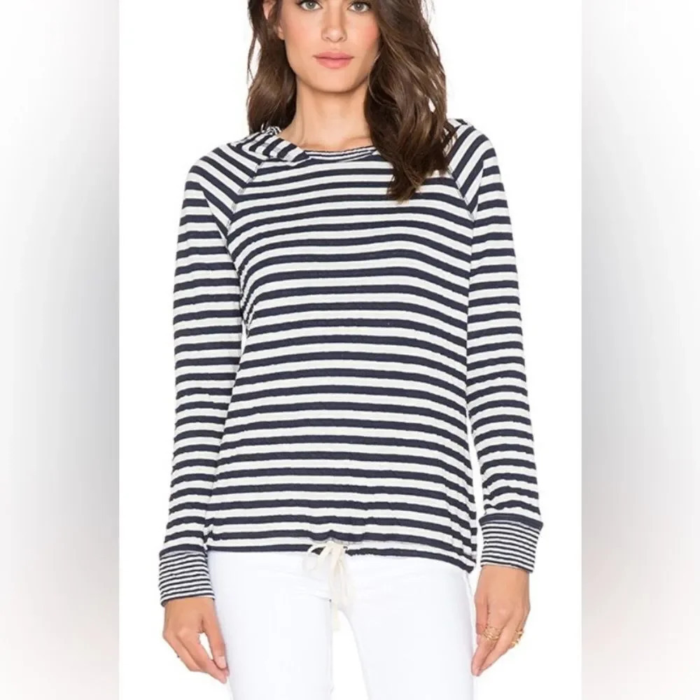 SUNDRY Stripe Tie Hoodie in White & Blue